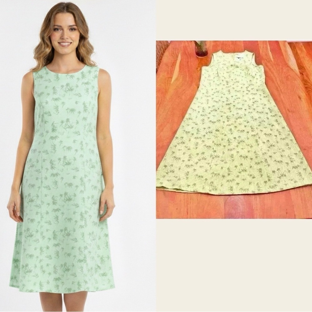 Vintage pastel green sleeveless A-line summer midi dress. Size medium.